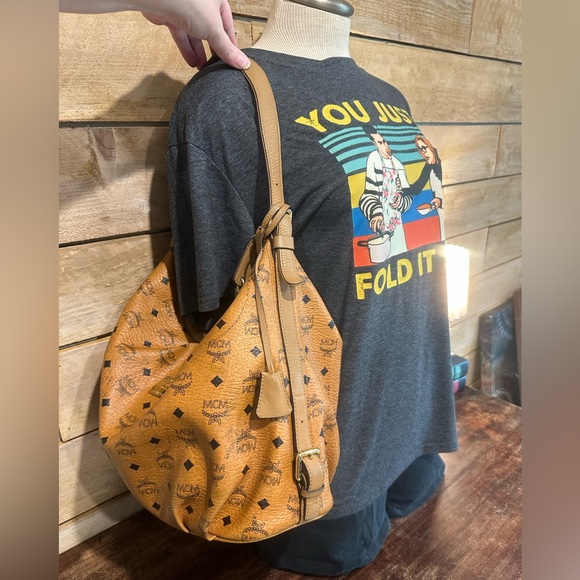 MCM Cognac Logo Visetos Shoulder Hobo Bag - Picture 2 of 16